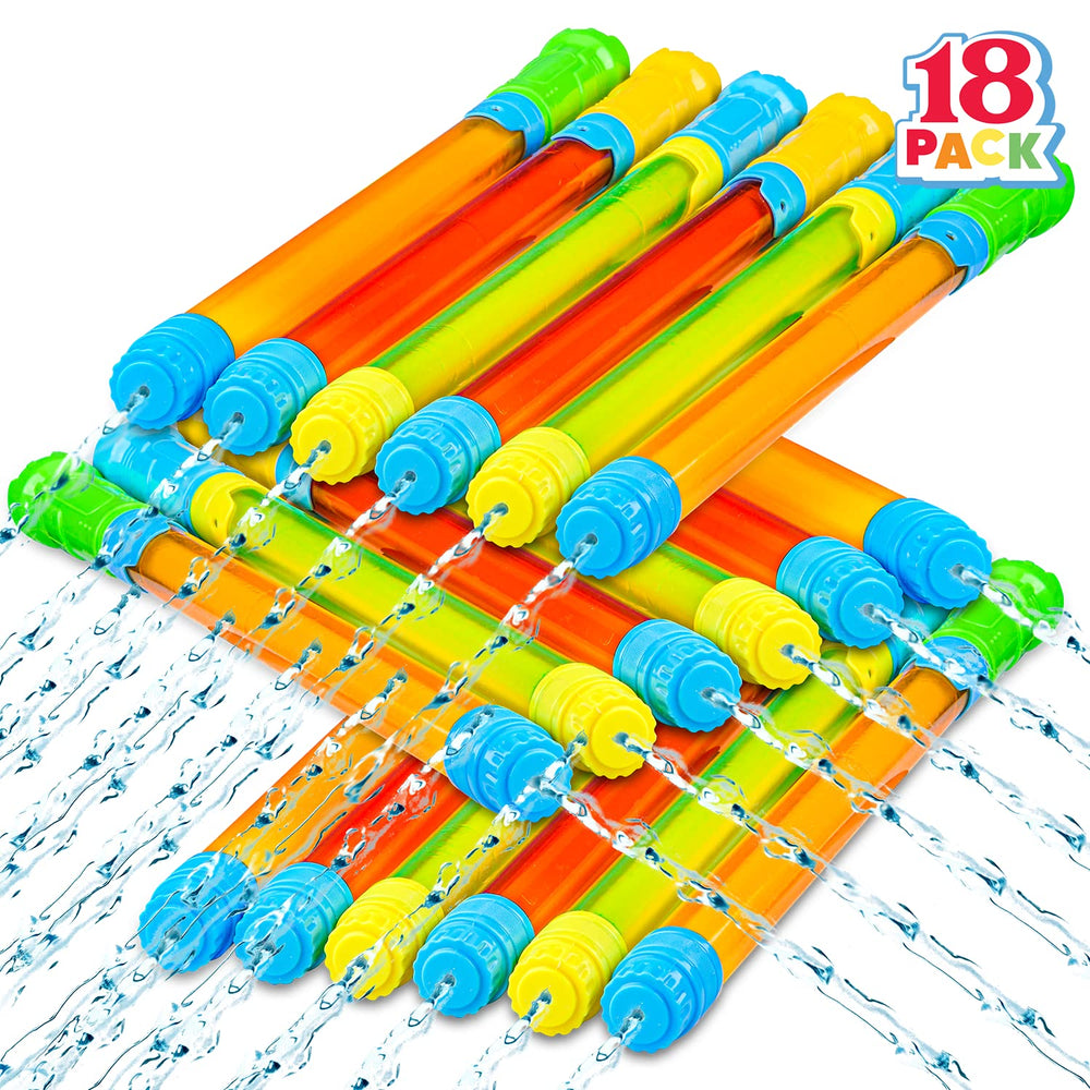 JOYIN 18-pack 16.5-inch water guns ready for sunny beach battles.