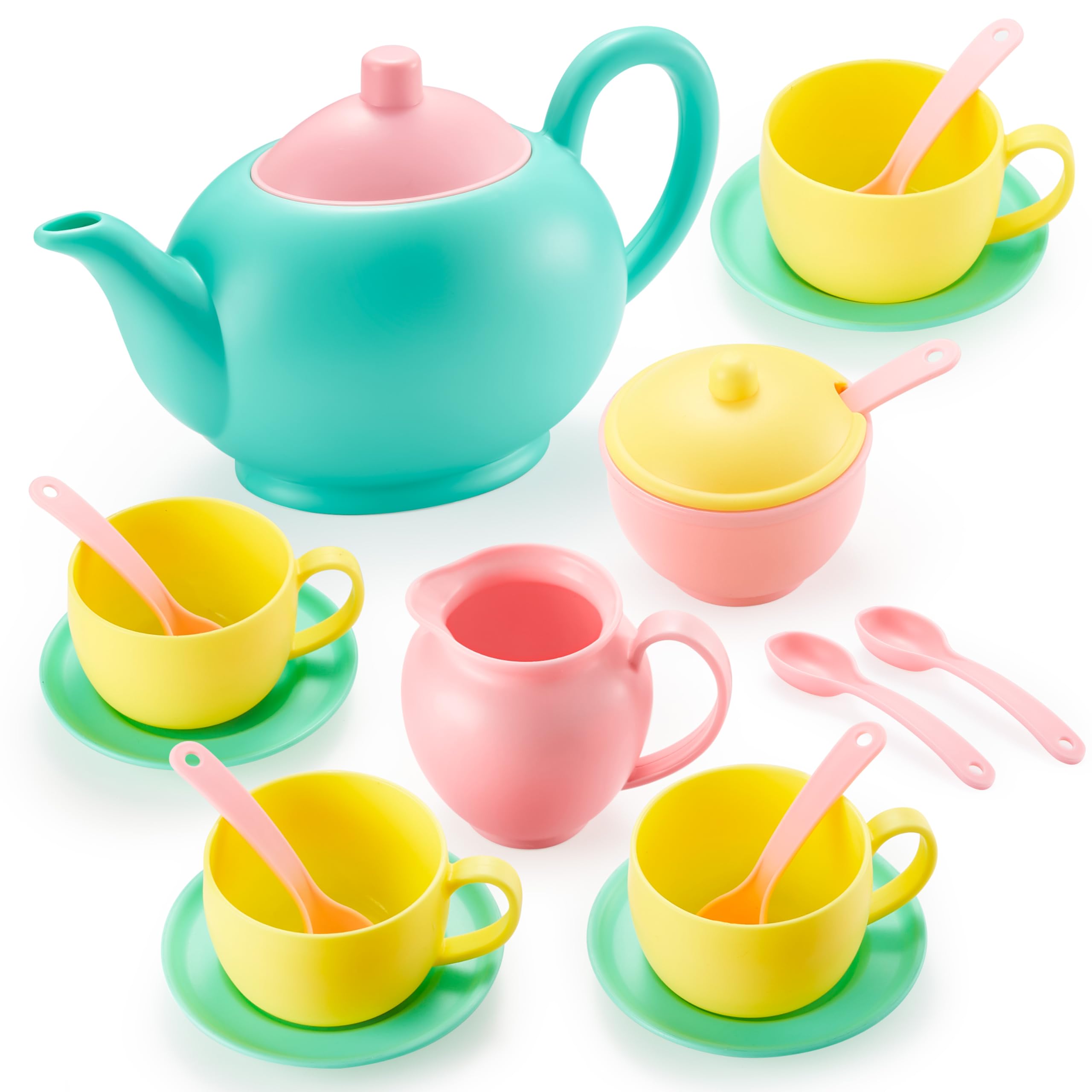 JOYIN 18pcs tea set pot with lid for imaginative pretend tea