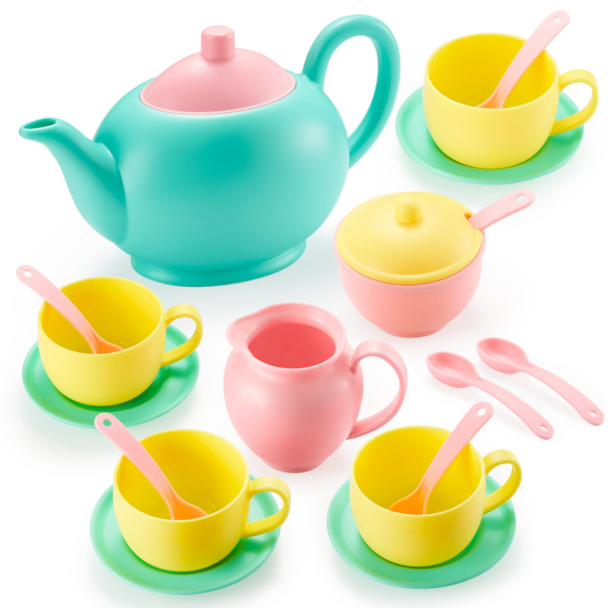 JOYIN 18pcs tea set pot with lid for imaginative pretend tea