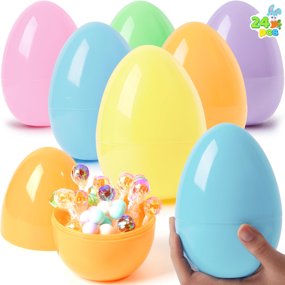 JOYIN 24-pack large pastel Easter eggs ready for lively egg hunts