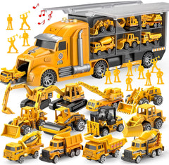 JOYIN 25-in-1 construction truck set carrier, vibrant crew piece reveals playful engineering fun.