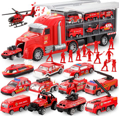 JOYIN 25in1 fire truck set carrier truck for imaginative play and motor-skill development.