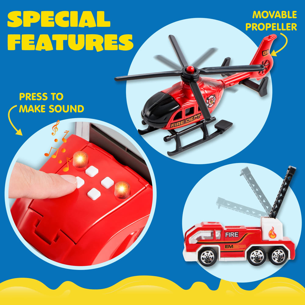JOYIN 25in1 fire truck set fire pickup truck encourages construction-themed pretend play.