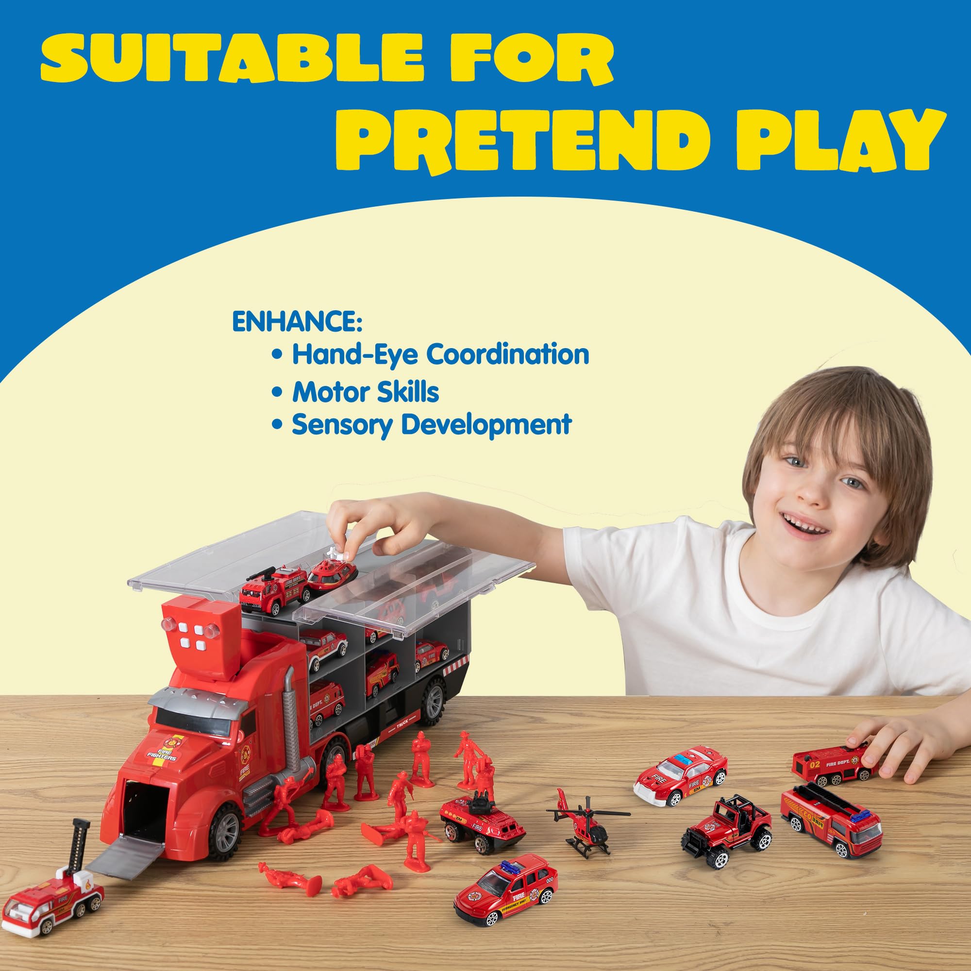 JOYIN 25in1 fire truck set lifting fire truck supports hands-on problem-solving in play.