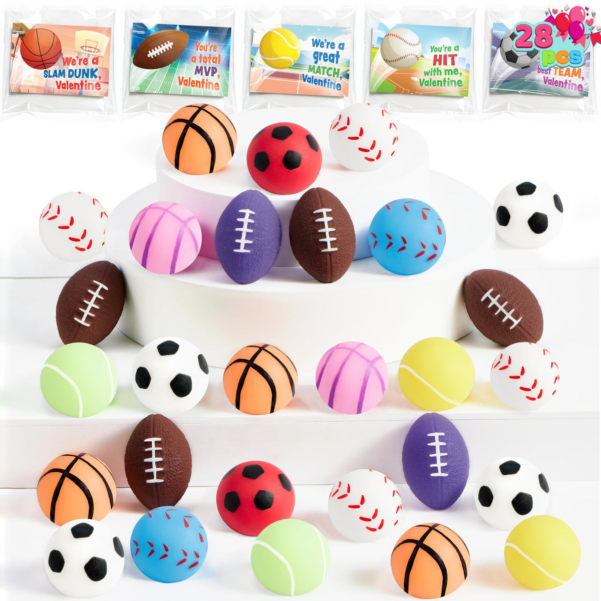 JOYIN 28-pack Valentines Day Mochi Gift Cards set for classroom exchanges.