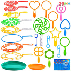 JOYIN 29-pcs big bubble wands set creates giant bubbles outdoors for family fun.
