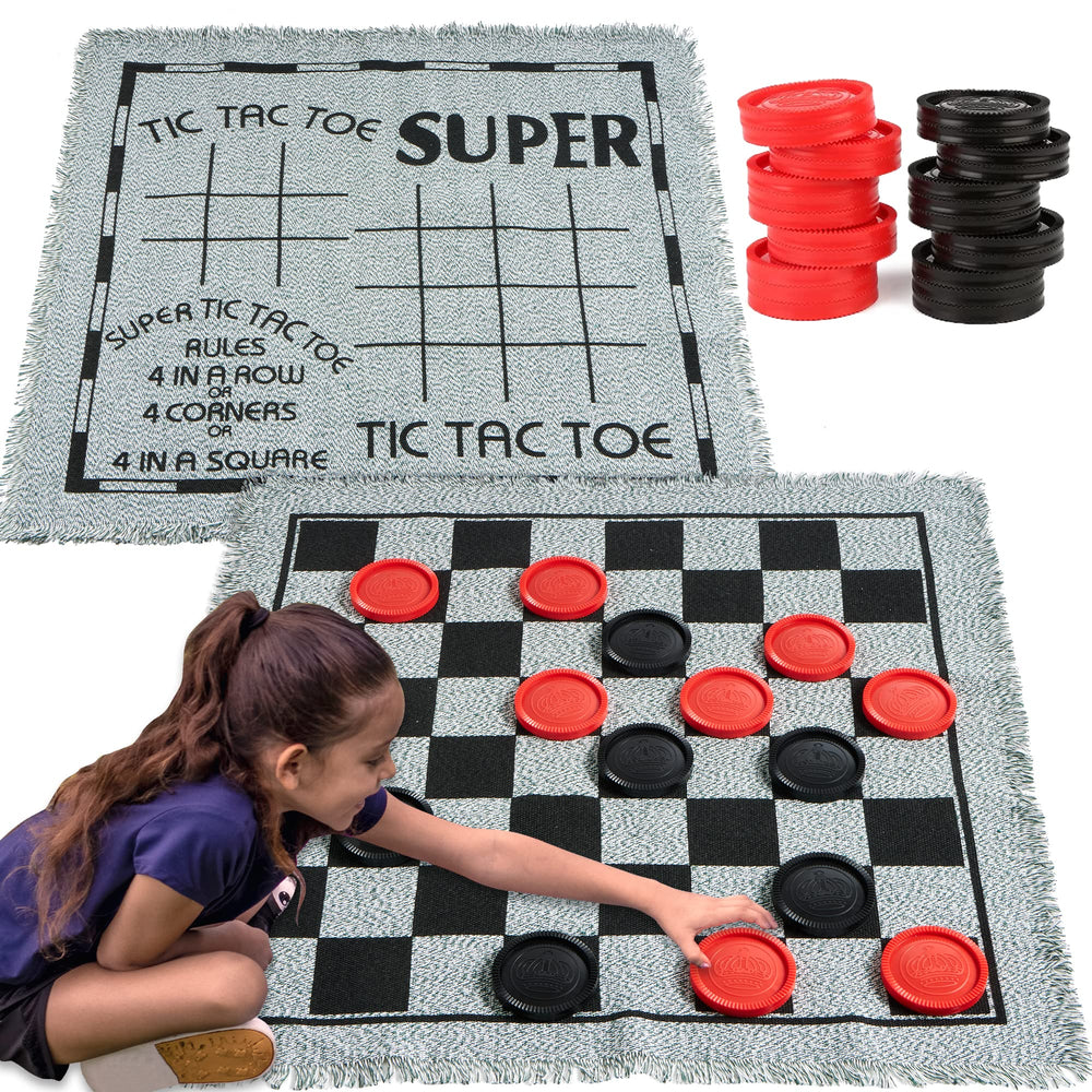 JOYIN 3-in-1 giant checkers board with colorful pieces for outdoor play.