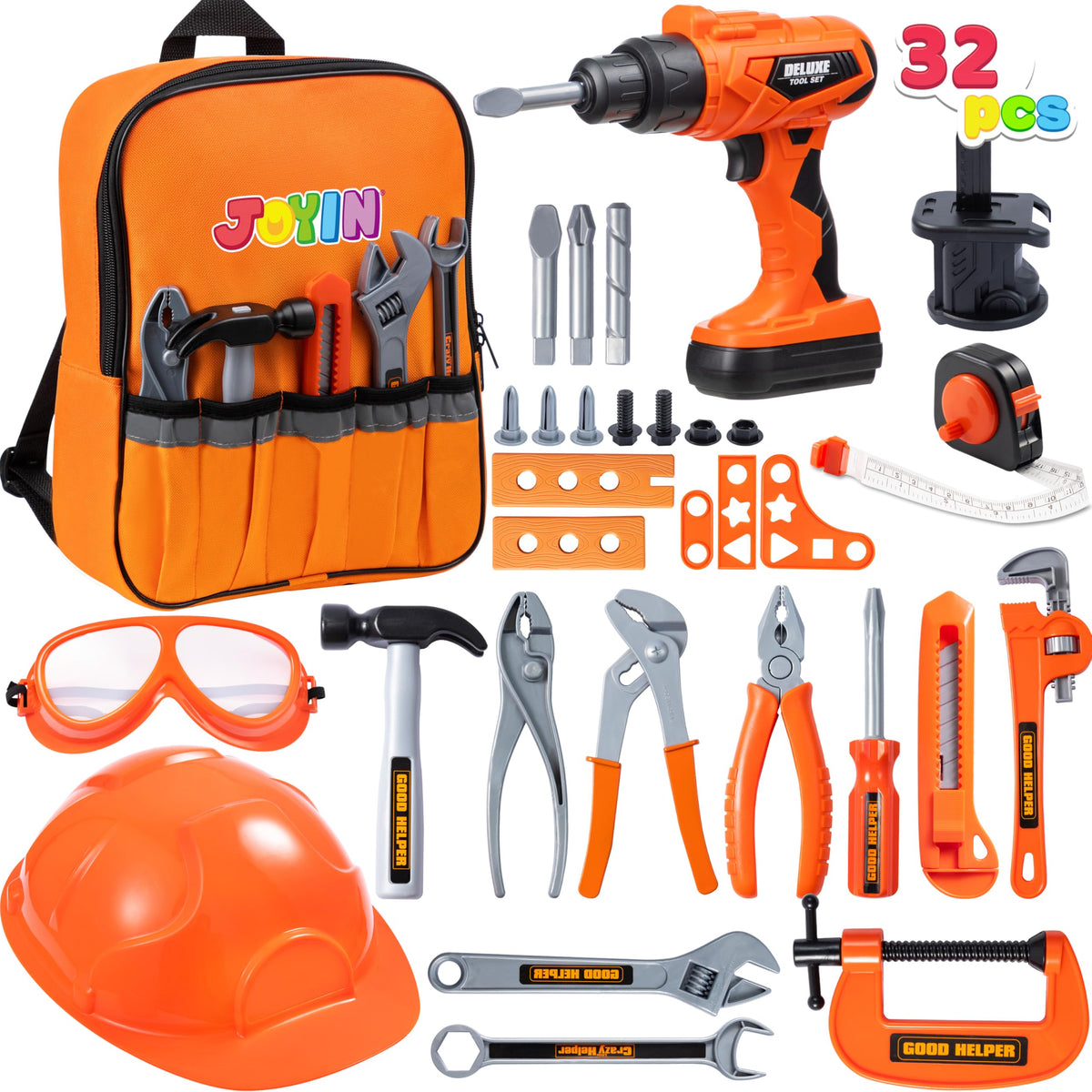 JOYIN 32pcs tool set with backpack drill enables portable pretend play on the go.