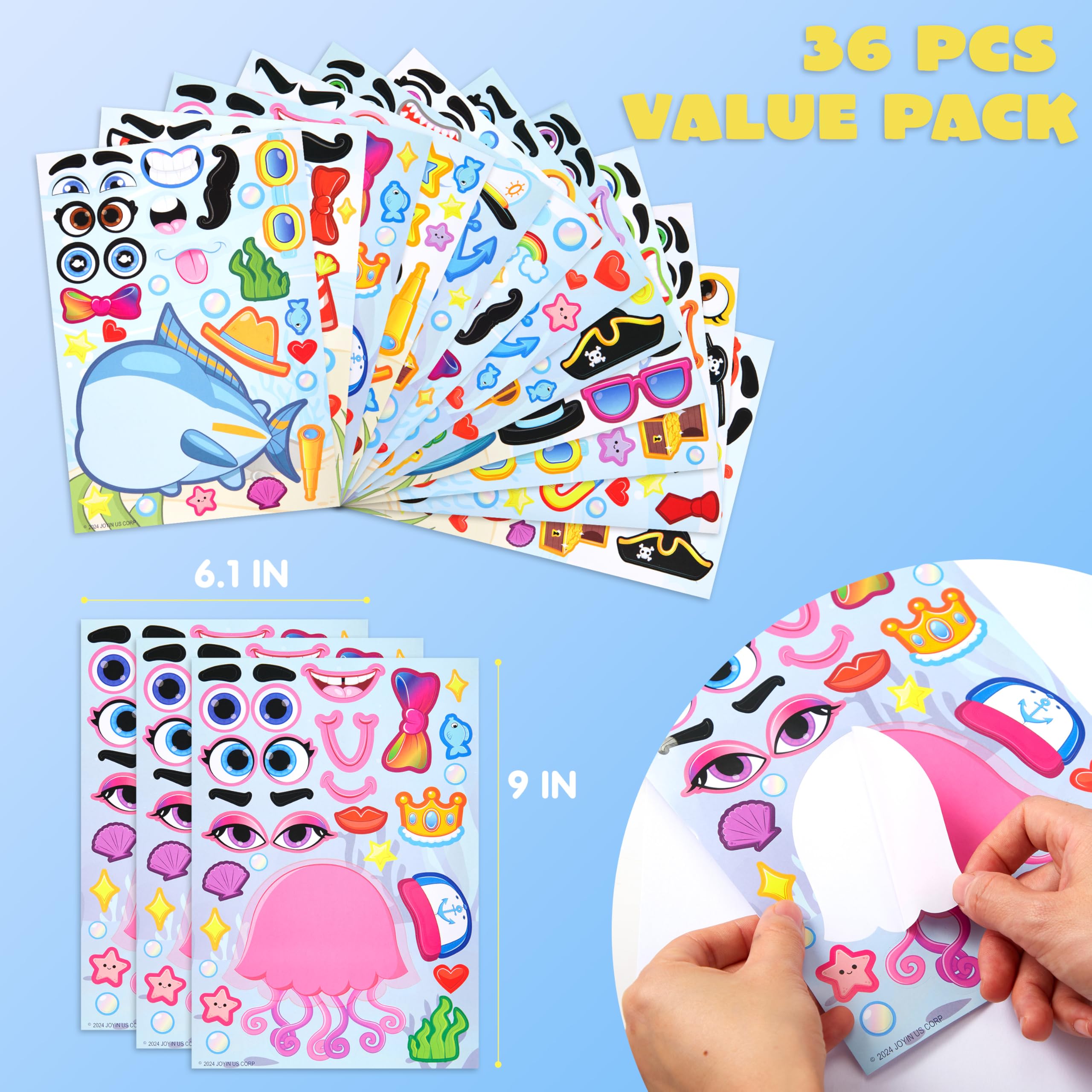 JOYIN 36 sheets sea animals for mix-and-match faces and imaginative play