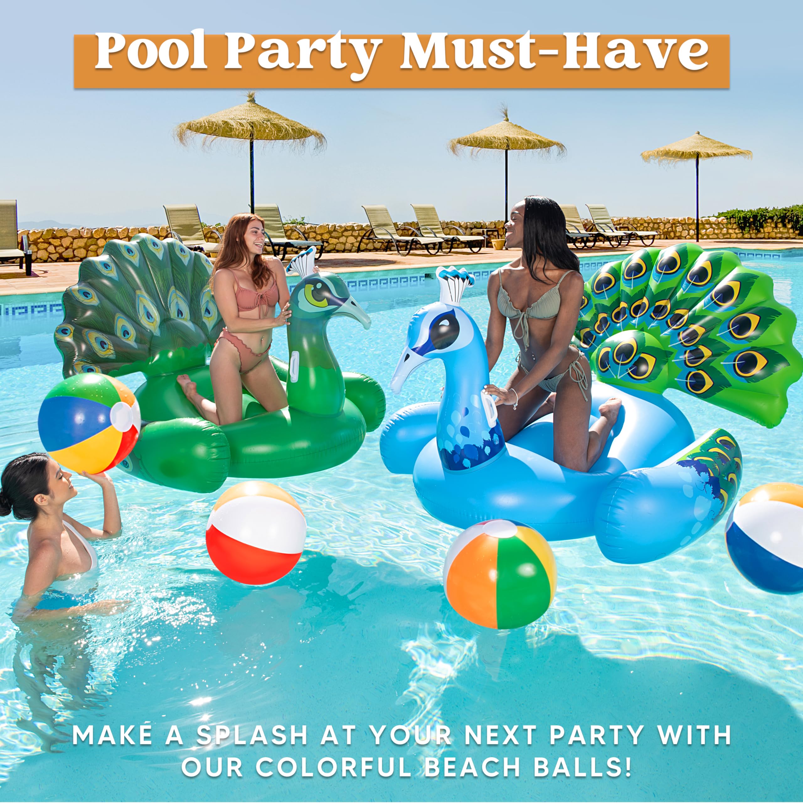 JOYIN 4-pack 20in rainbow beach ball deflated and portable for travel