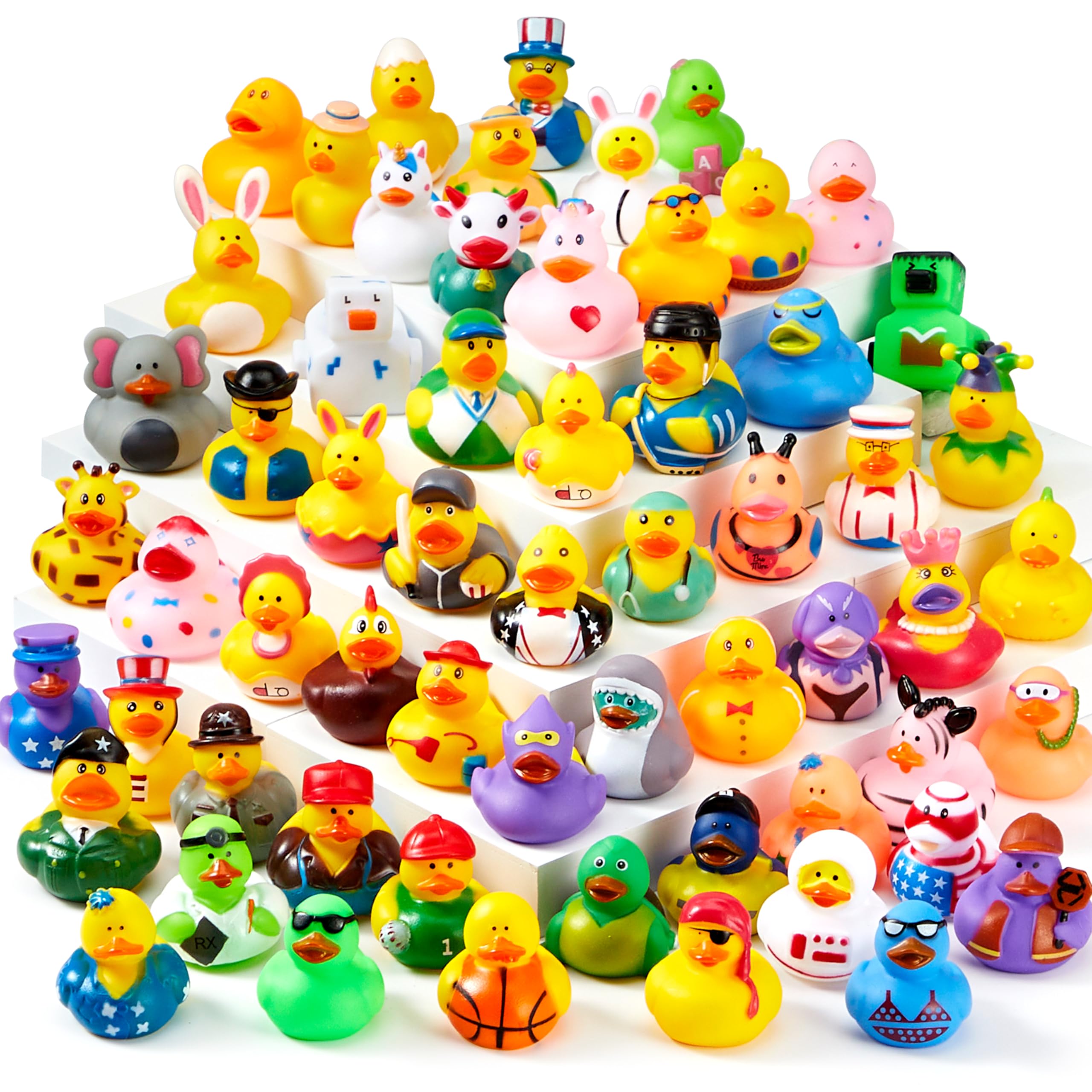 JOYIN 60-pack mini rubber ducks for bright bath time fun.