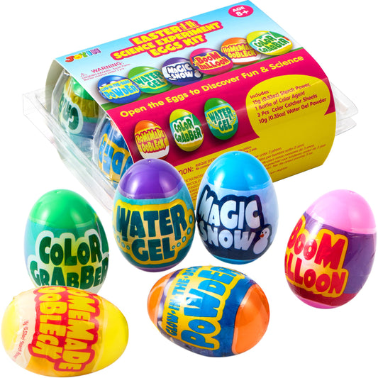 JOYIN 6pcs Prefilled Easter Eggs with Toys reveal engaging science experiments for kids.