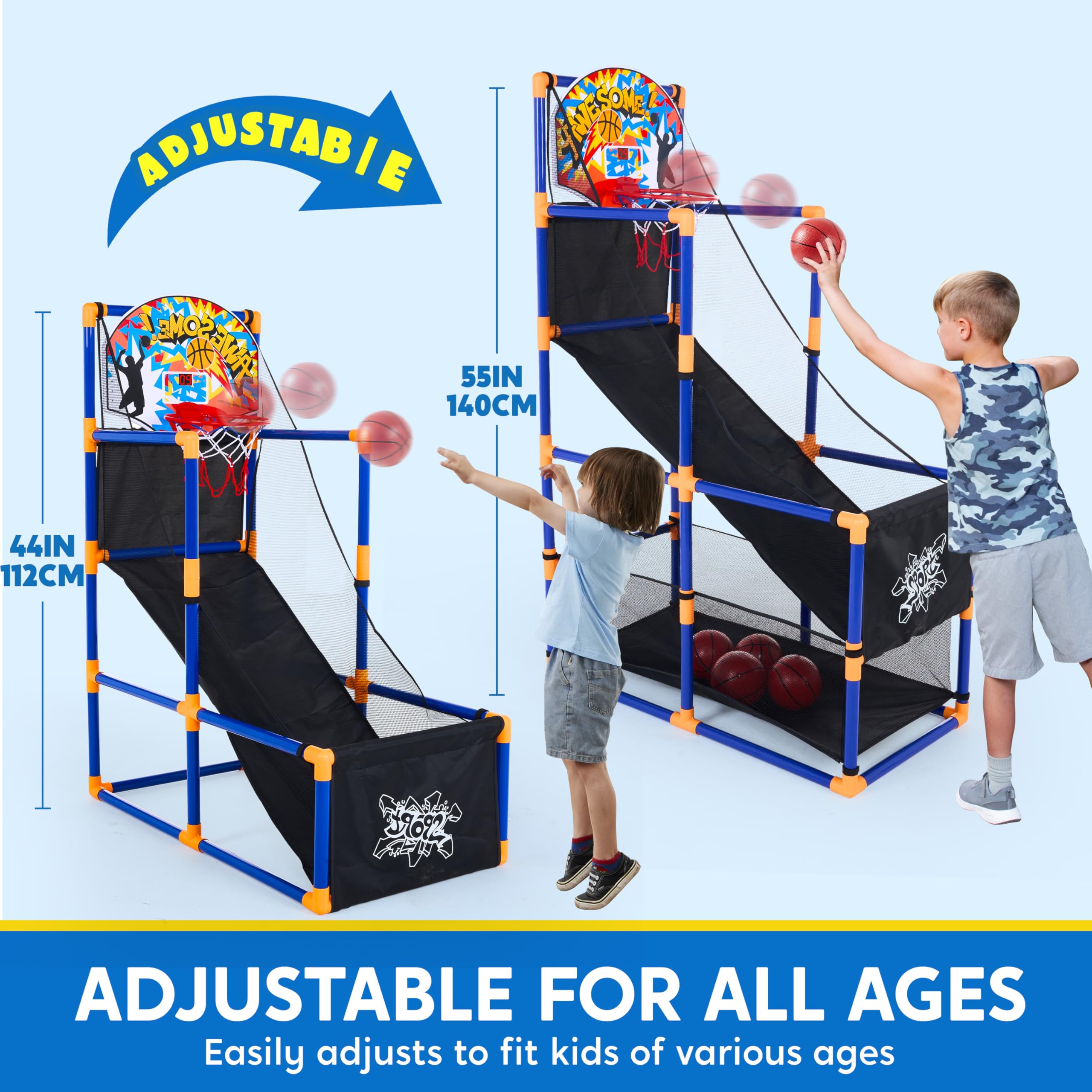 JOYIN adjustable-height stand accommodating growing players for versatile play