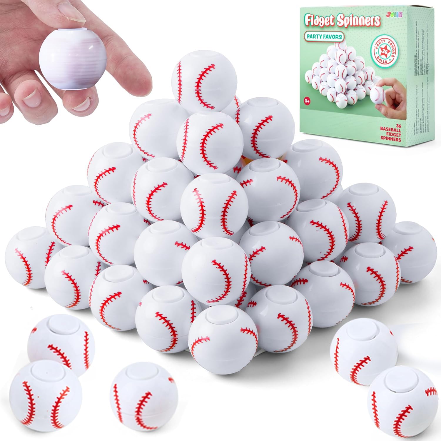 JOYIN baseball fidget spinner pack for kids, fun party favors and quick stress relief at home.