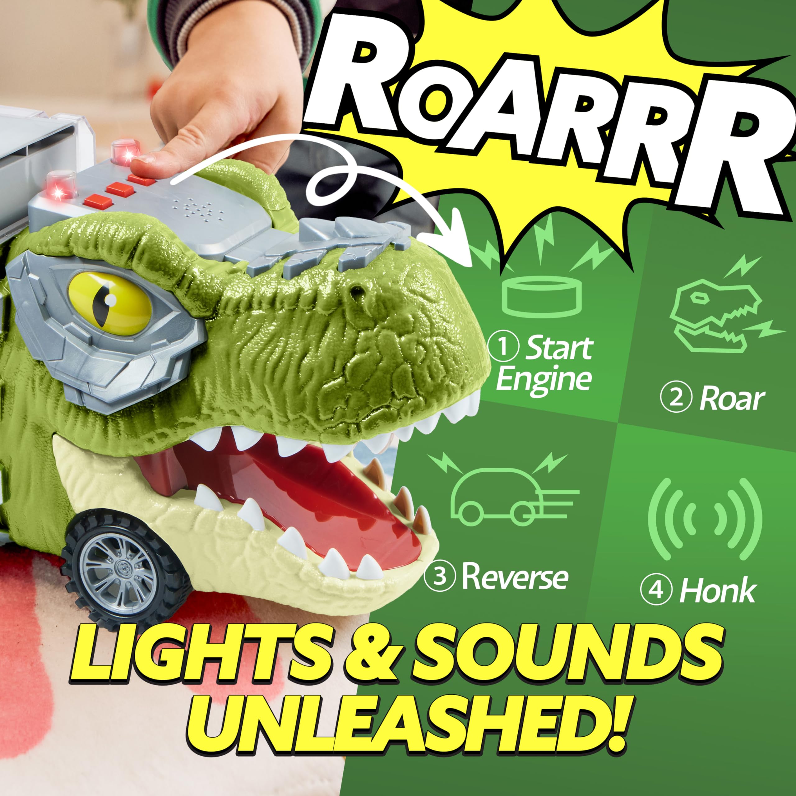 JOYIN large dinosaur transport truck carrier with mini dinos for role-play.