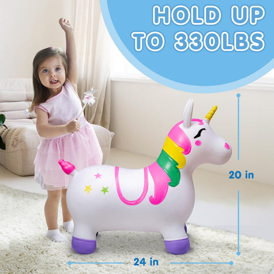 JOYIN Bouncy Unicorn Hopper side view supports indoor and outdoor fun.