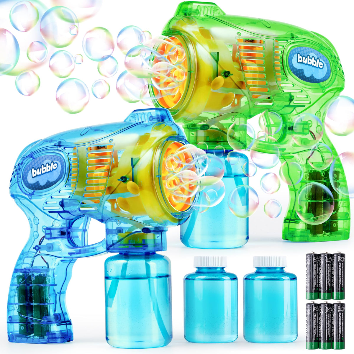 JOYIN bubble guns kit front view with dual blasters for quick bubbles.