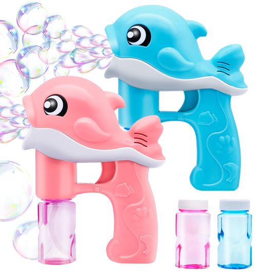JOYIN pink whale bubble gun for kids creating colorful bubbles during playtime.