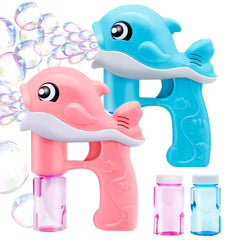 JOYIN pink whale bubble gun for kids creating colorful bubbles during playtime.