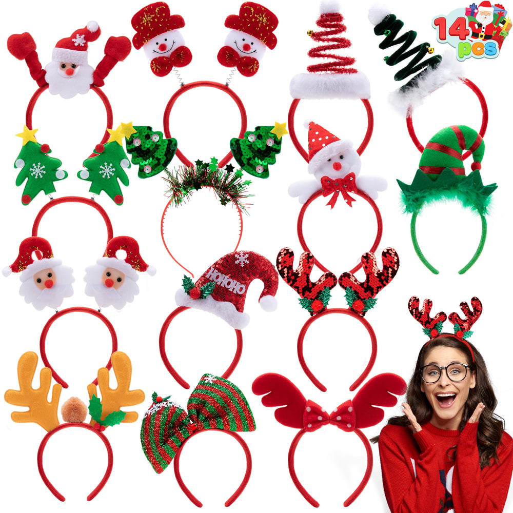 JOYIN 14-pack Christmas headbands with 3D designs for festive family photos