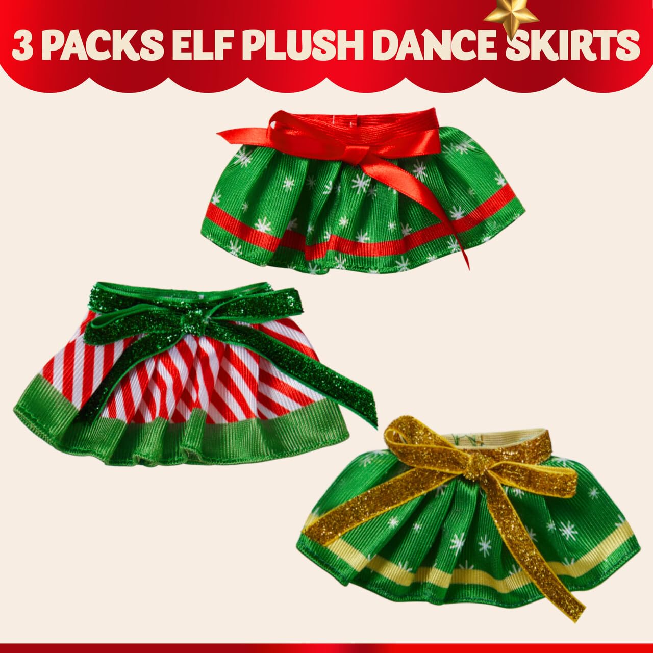 JOYIN doll skirt with star dots and gold sash, adds sparkle to holiday outfits