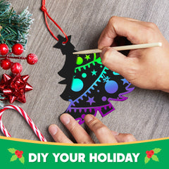 JOYIN Christmas tree scratch-art ornament with rainbow colors.