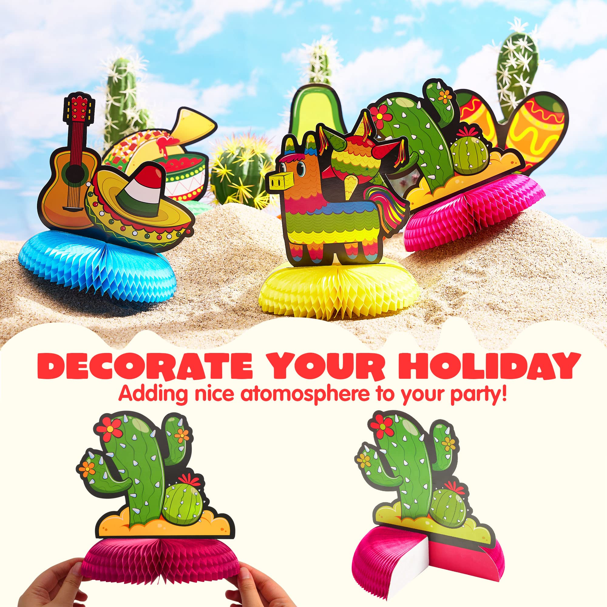 JOYIN Cinco de Mayo honeycomb centerpiece with guitar cutout for lively photos.