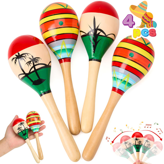 JOYIN wooden maracas for kids with two designs, ideal party fun.