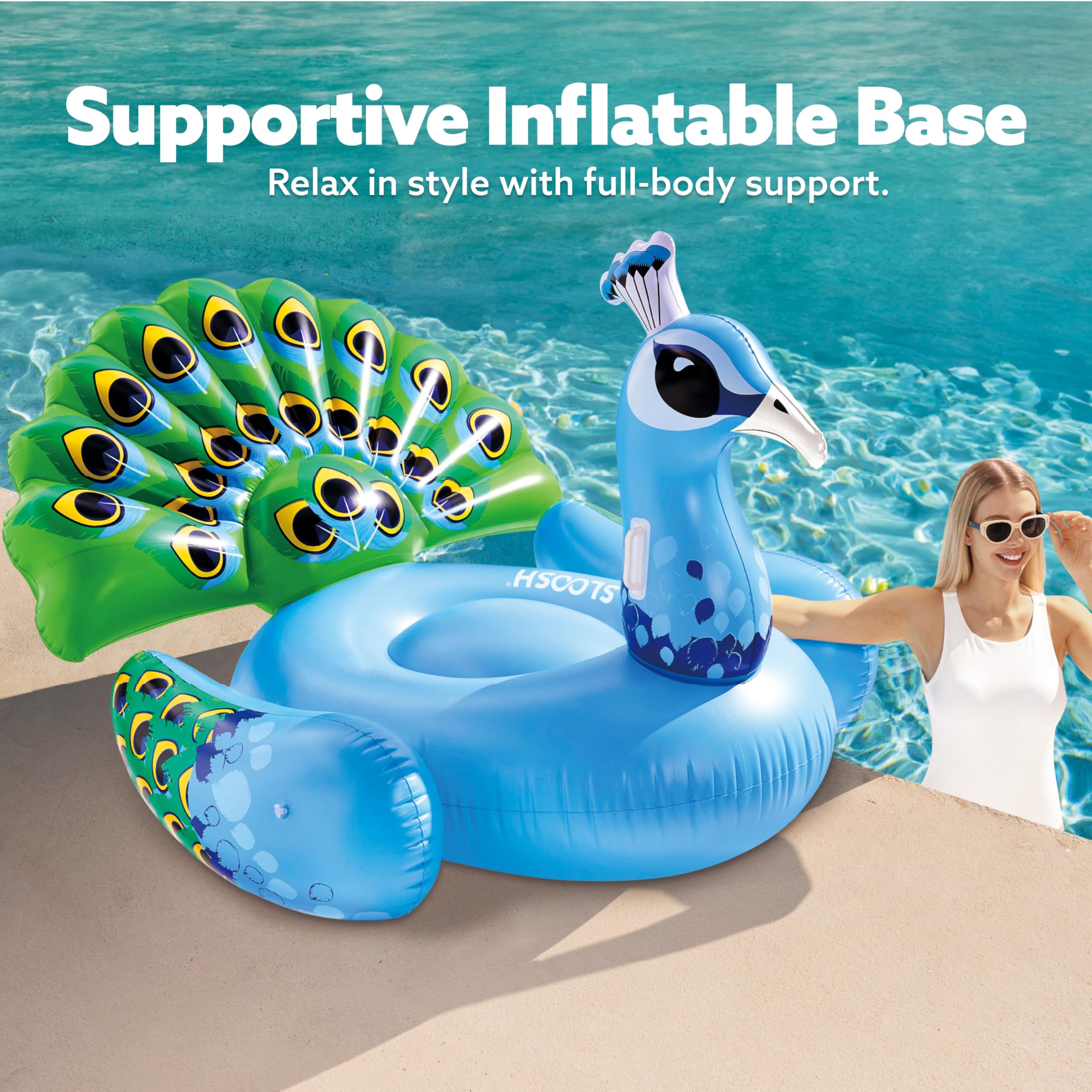 JOYIN peacock wings accentuate colorful float decor for pool parties.