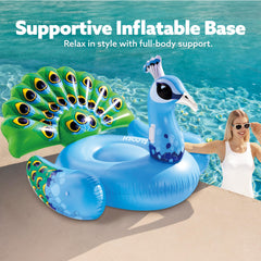 JOYIN peacock wings accentuate colorful float decor for pool parties.