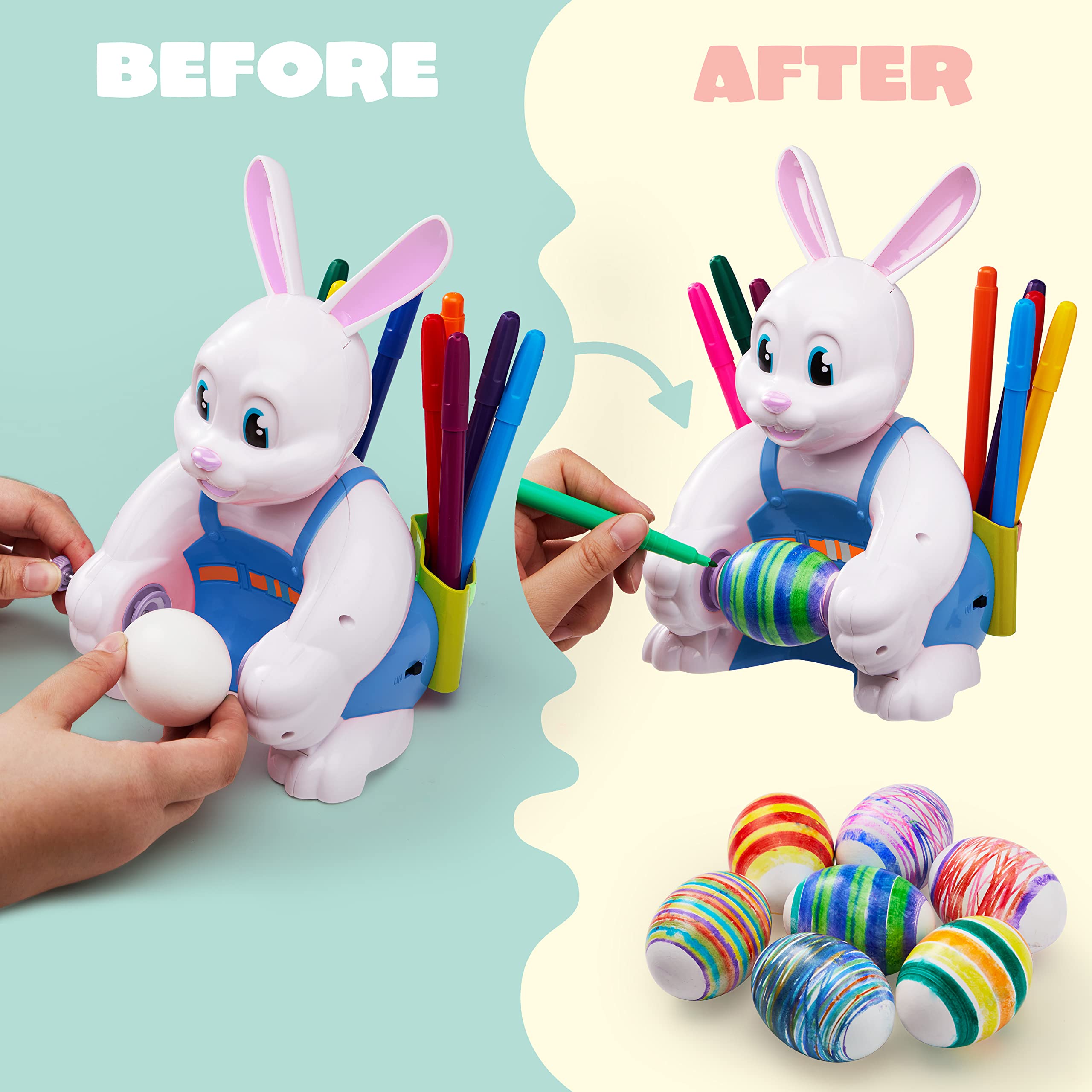 JOYIN decorating-eggs-in-progress invites kids to paint while the egg spins.