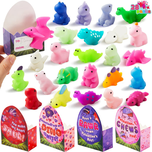 JOYIN dinosaur mochi egg boxes in a 28-pack ideal for classroom gifts.