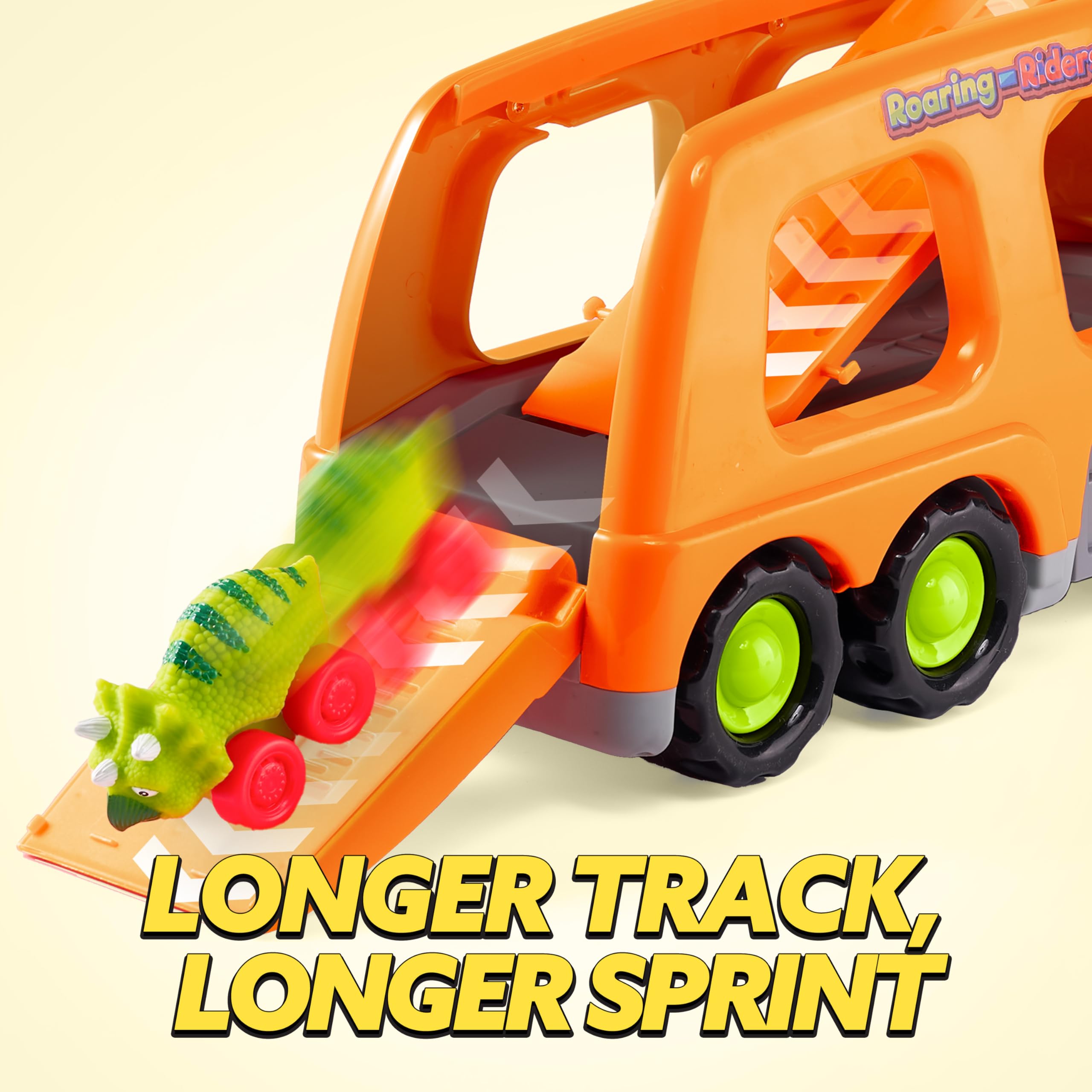 JOYIN dinosaur truck head with music, siren, and control buttons for play.