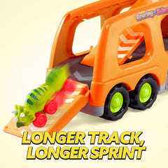 JOYIN dinosaur truck head with music, siren, and control buttons for play.