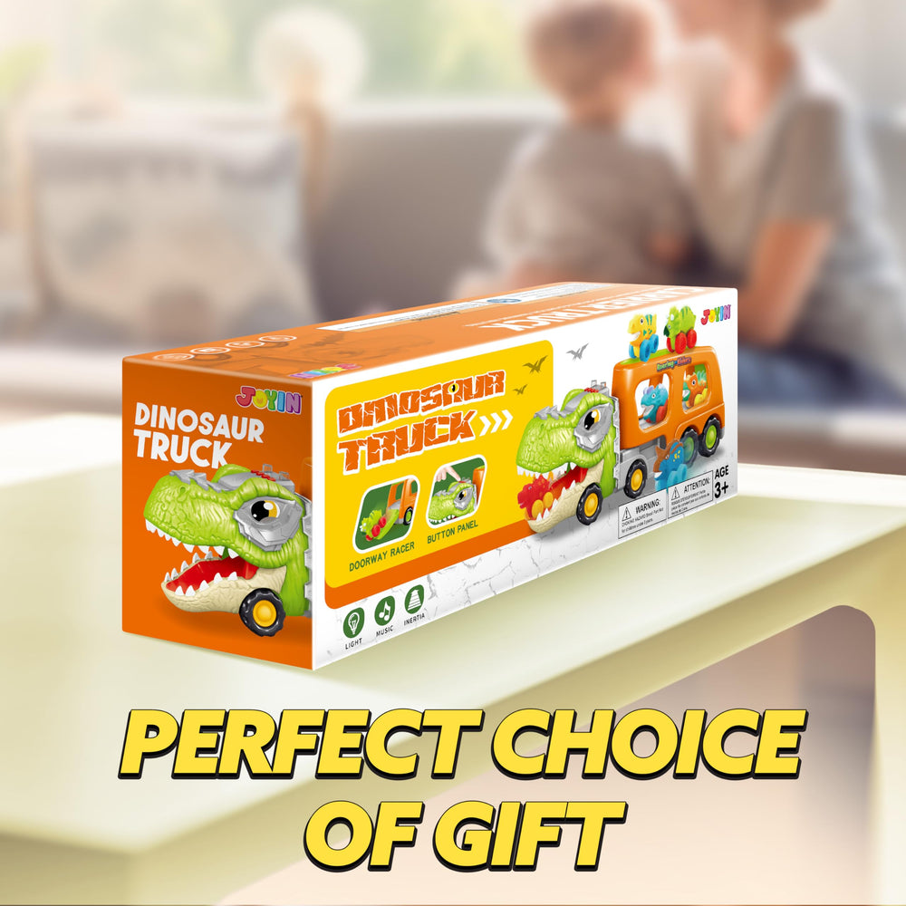 JOYIN dinosaur truck features music and lights for imaginative play.