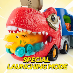 JOYIN Dinosaur Truck Toy top cabin flip reveals accessible storage.