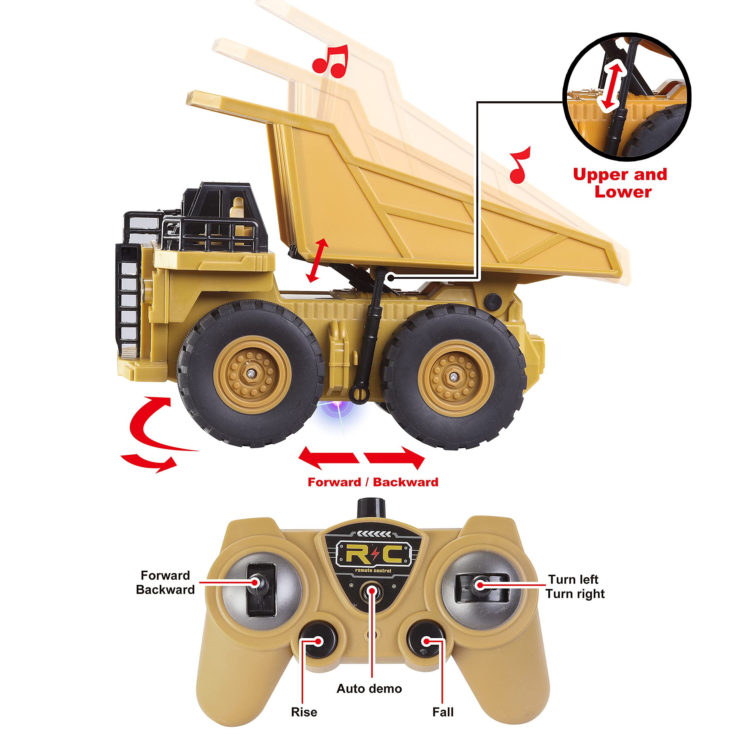 JOYIN dump truck side view highlights 4WD design for realistic loading play