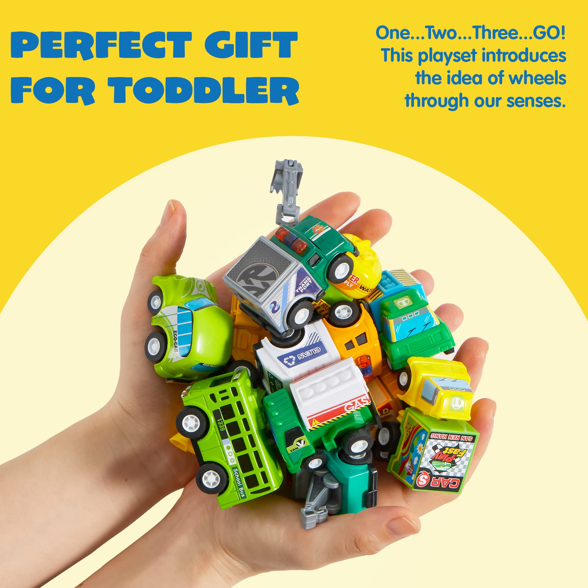 JOYIN kid-friendly pull-back cars with smooth wheels for easy rolling and long-lasting enjoyment.