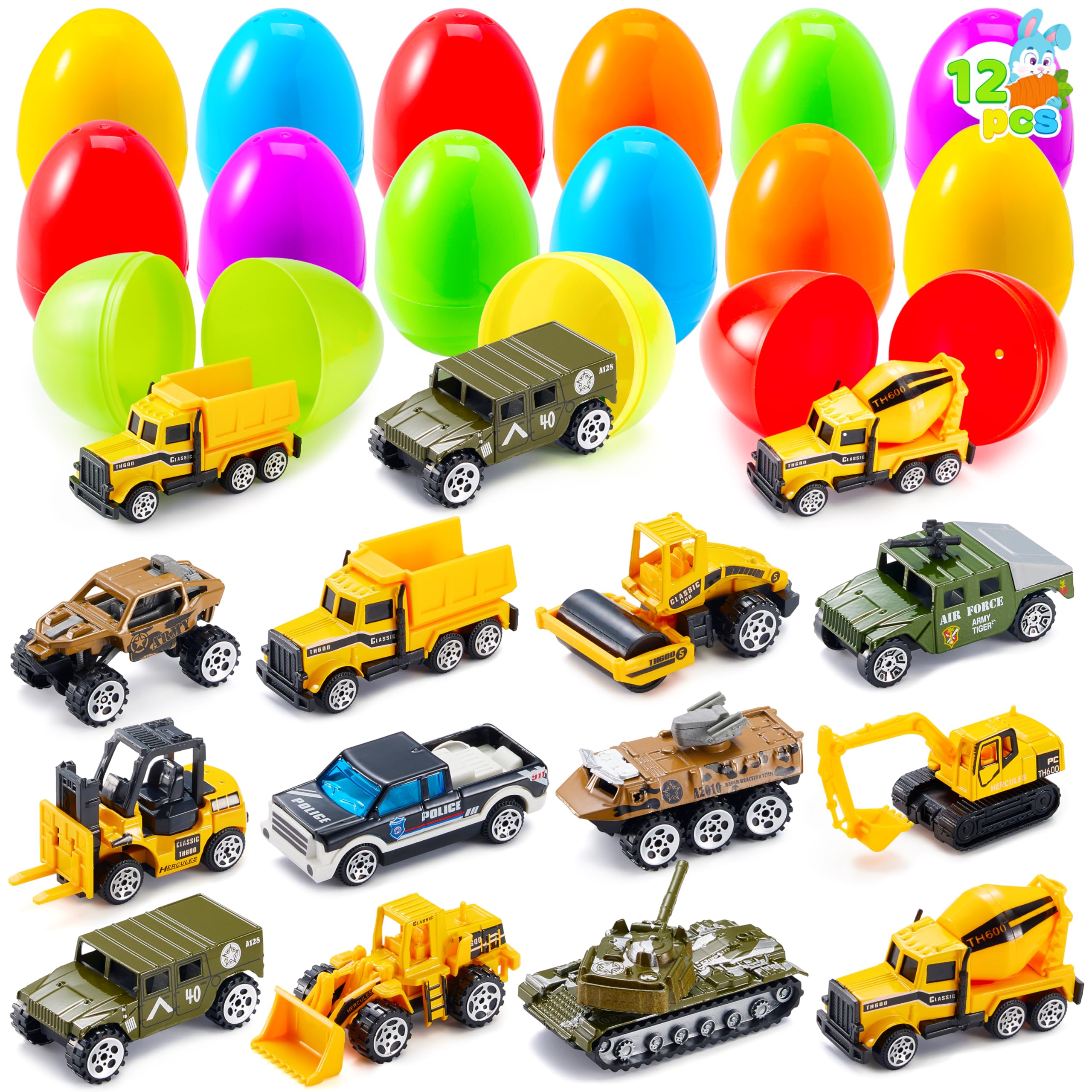 JOYIN Easter eggs with die-cast vehicles loaded for kids' egg hunt