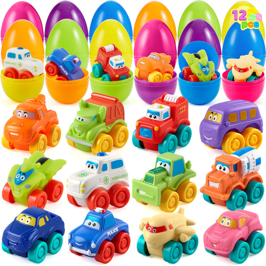 JOYIN Easter eggs with rubber cars for kids' egg hunts and prizes