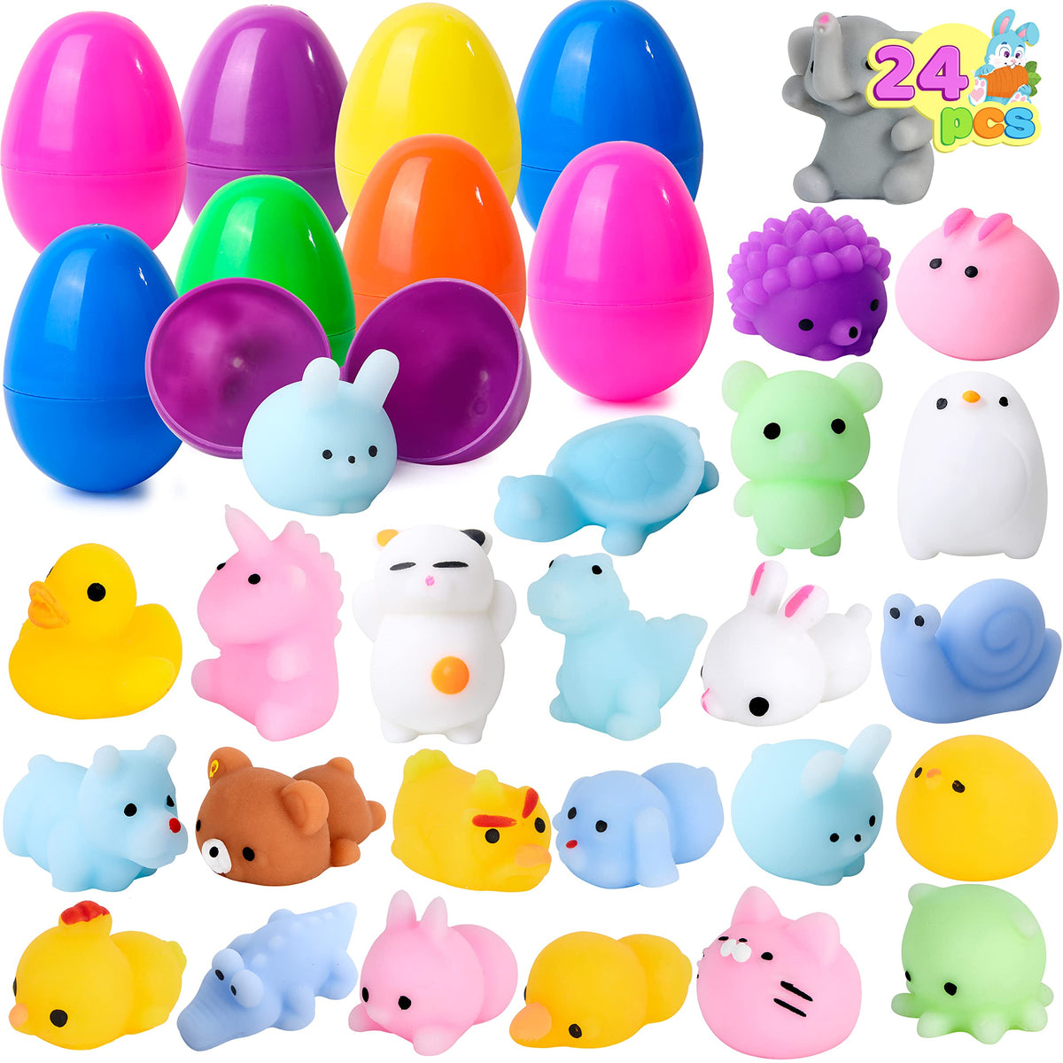 JOYIN Easter prefilled eggs with mochi toys, colorful surprises for egg hunts