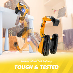 JOYIN excavator operating smoothly on carpet for indoor play.