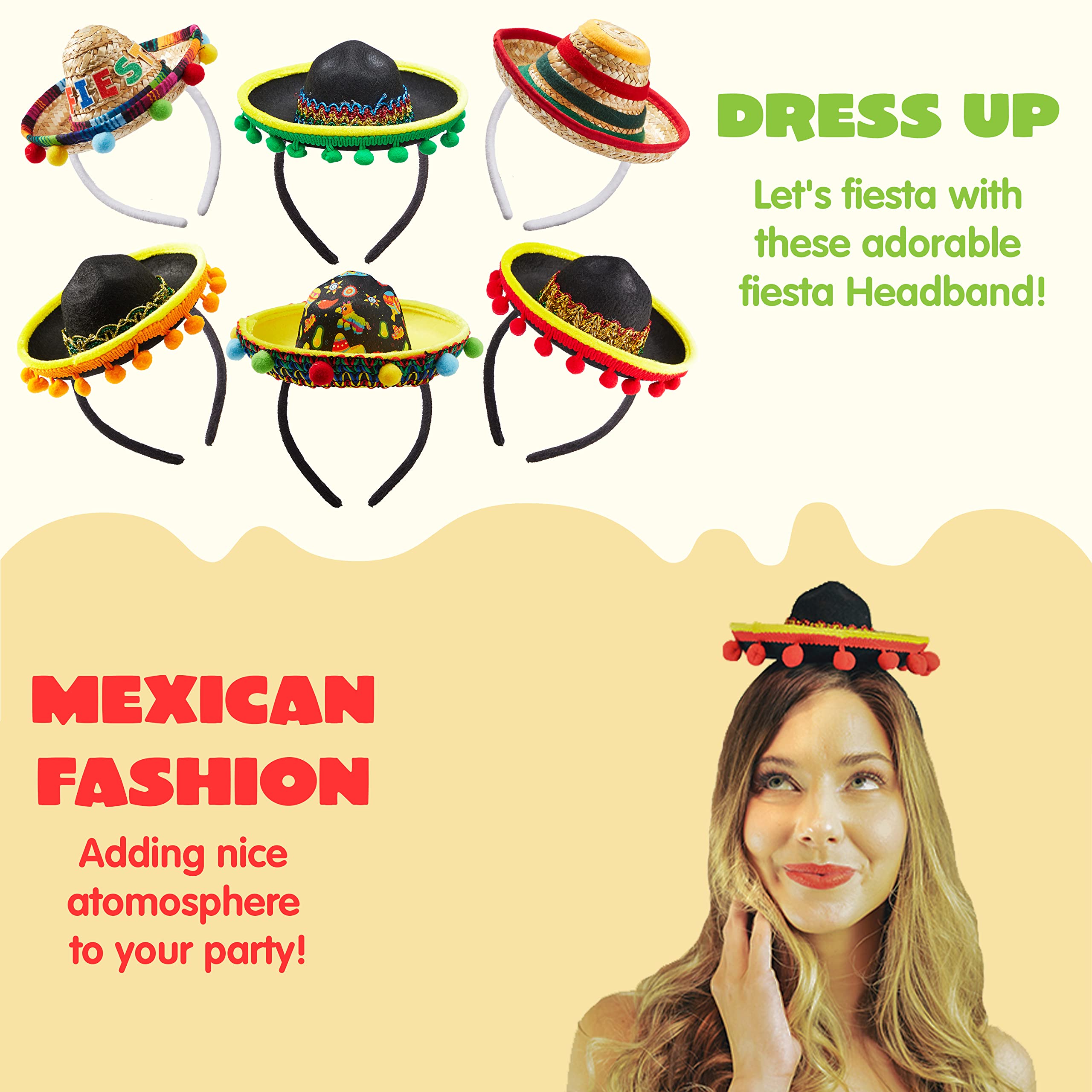 JOYIN fabric sombrero headband with colorful fringes for lively events