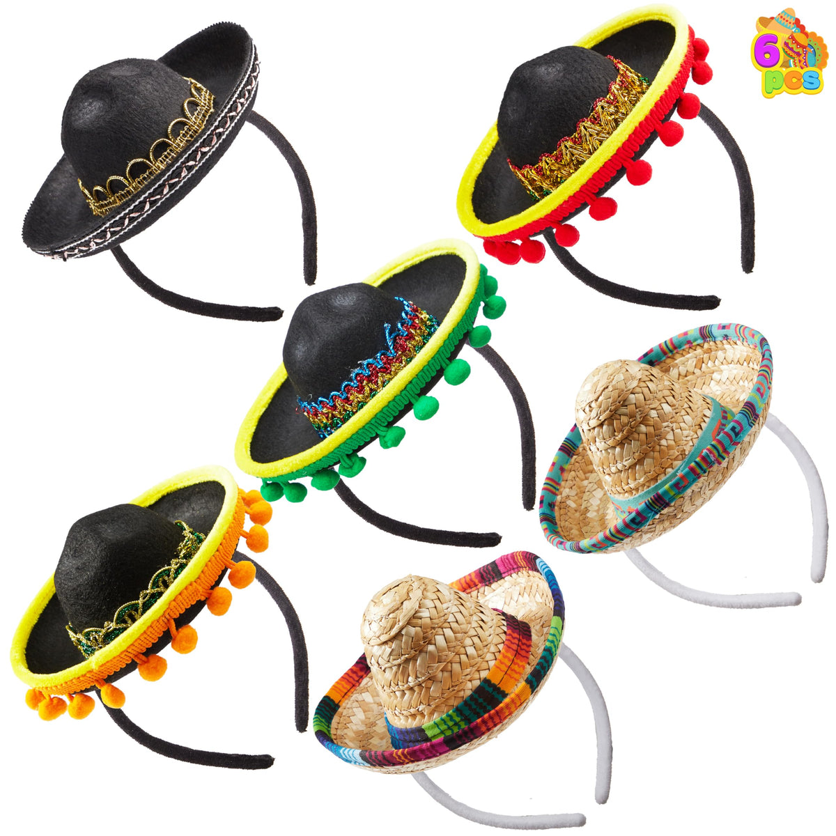JOYIN fabric sombrero headbands patterned for festive Cinco de Mayo celebrations.