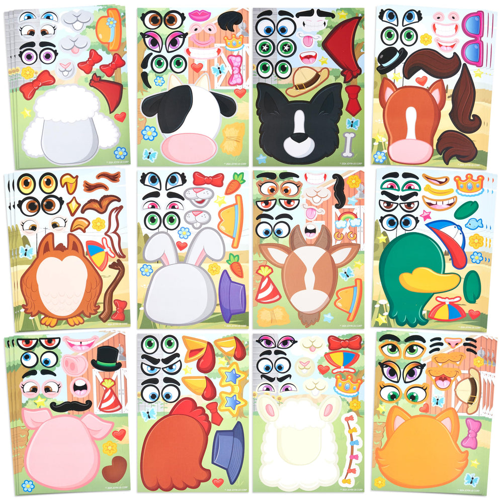 JOYIN farm animals sticker sheets for party decor and playful face designs.