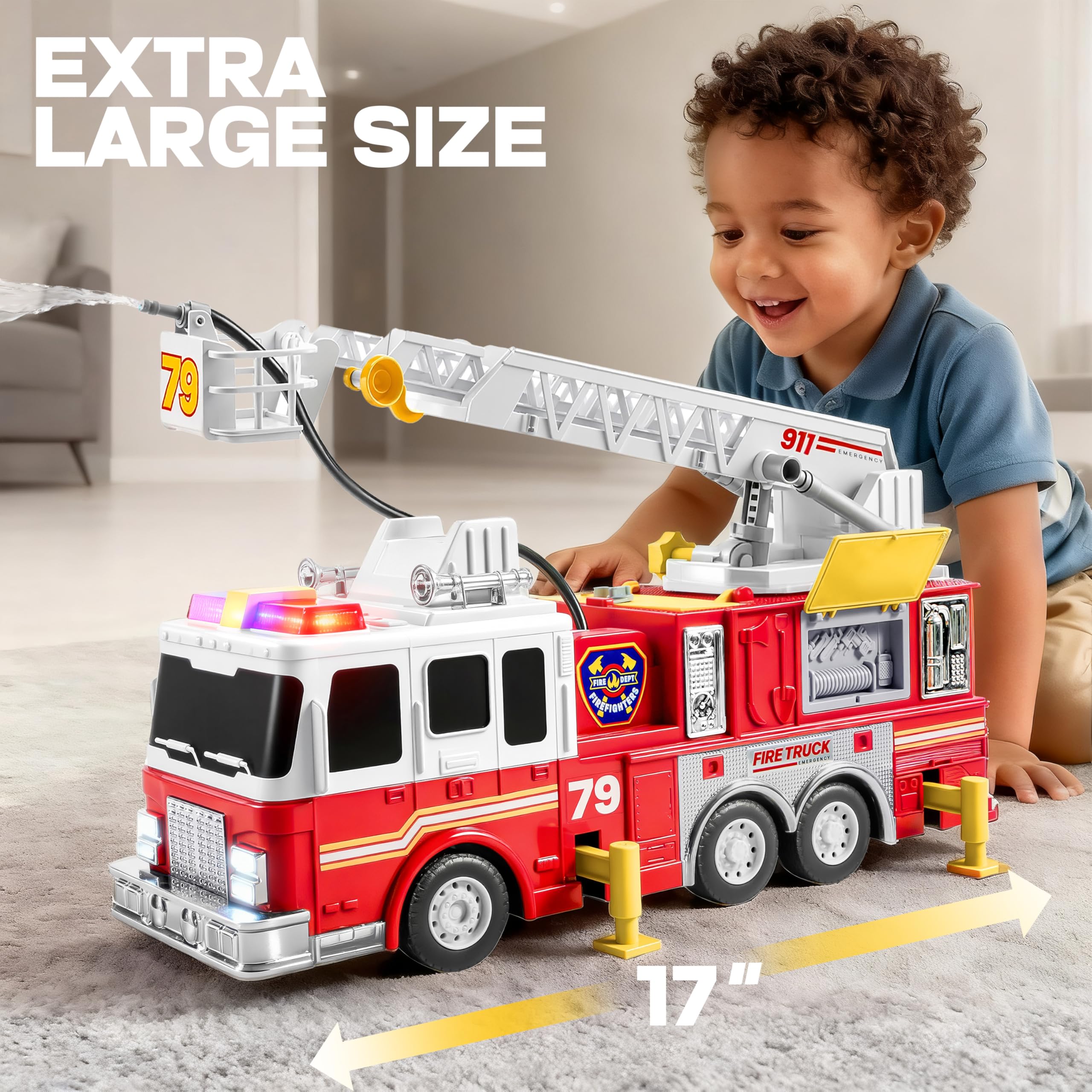 Joyin fire truck toy with extendable ladder for elevated pretend rescues