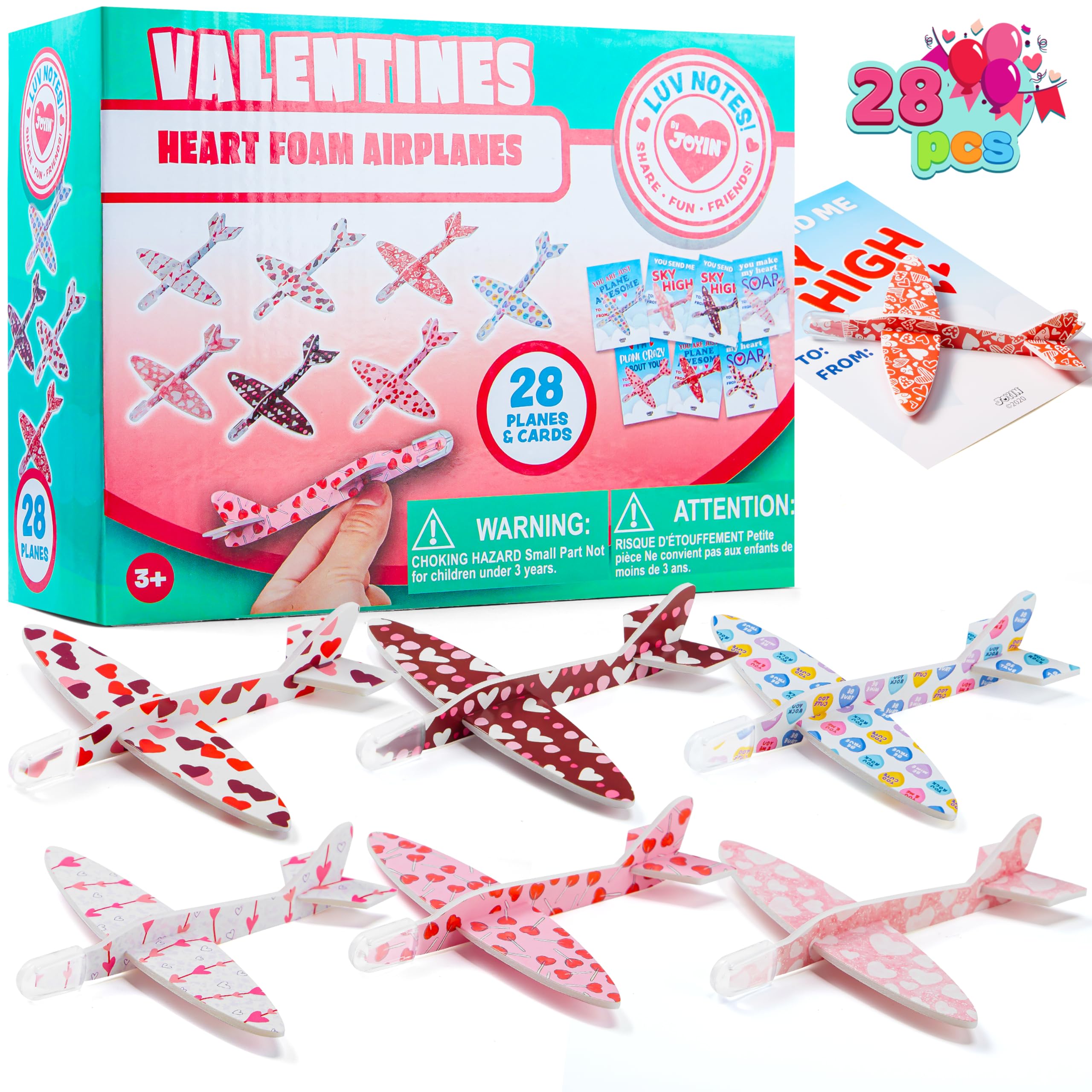 JOYIN foam airplanes with valentines cards for classroom exchange fun.