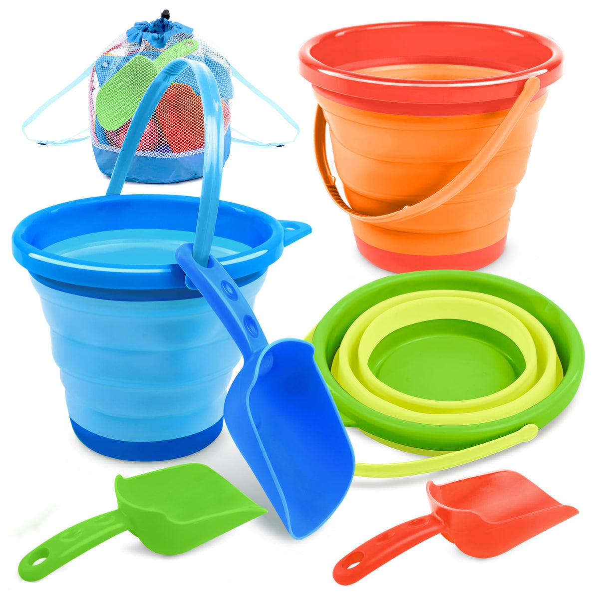 JOYIN foldable pail bucket at the beach for quick sand play and easy storage