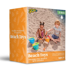 JOYIN folding pail in action during a cheerful beach day.