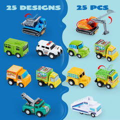 JOYIN friction-powered pull-back vehicles promote easy, battery-free playtime.